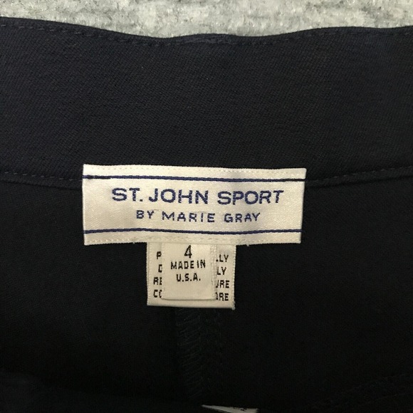 St. John Sport Pants Womens 4 Black Straight Leg Gold Hardware Made in USA Logo - Picture 3 of 9